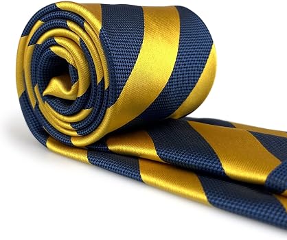 Cravate Rayée Bleu Royal Et Or Jaune Frederick Thomas FT824 - Faite Main, Classique