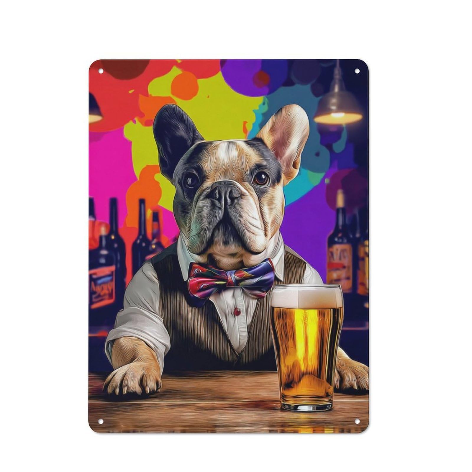 Junmoney French Bulldog Enjoying A Beer Metal Wall Sign 40X30cm Featuring For Garage Or Workshop, For Vintage Wall Decor Fans, For Metal Sign Collectors