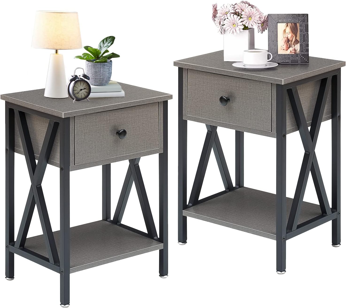 VECELO Nightstands, Grey End Side Table Modern Night Stand
