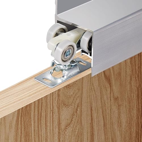 Miniatura 5 de Kit de riel de hardware para puerta corrediza de granero de 72 pulgadas6 pies, montaje en pared, caja de aleación de aluminio, accesorios para