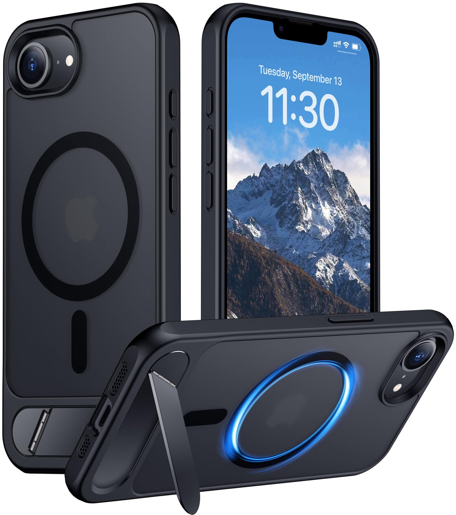 Temdan Magnetic Compatible with iPhone 16E Case, [Built-in Invisible Kickstand][Compatible with MagSafe][Military Grade Shockproof] Slim Translucent