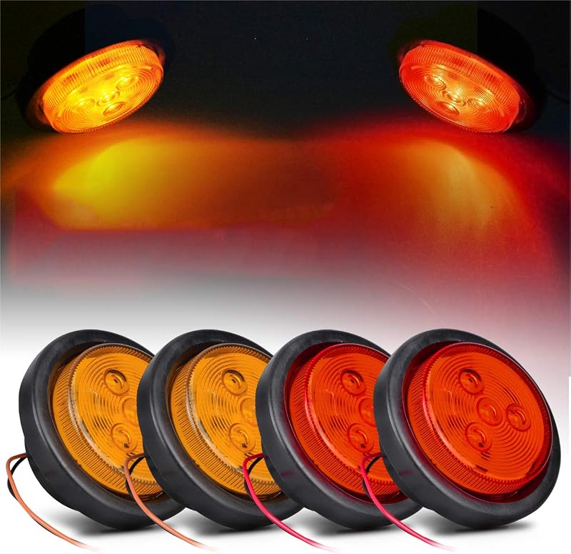 Kit de 4 Luzes Laterais LED Redondas Partsam 12 V com 2 Vermelhas e 2 Âmbar – 2,5 polegadas