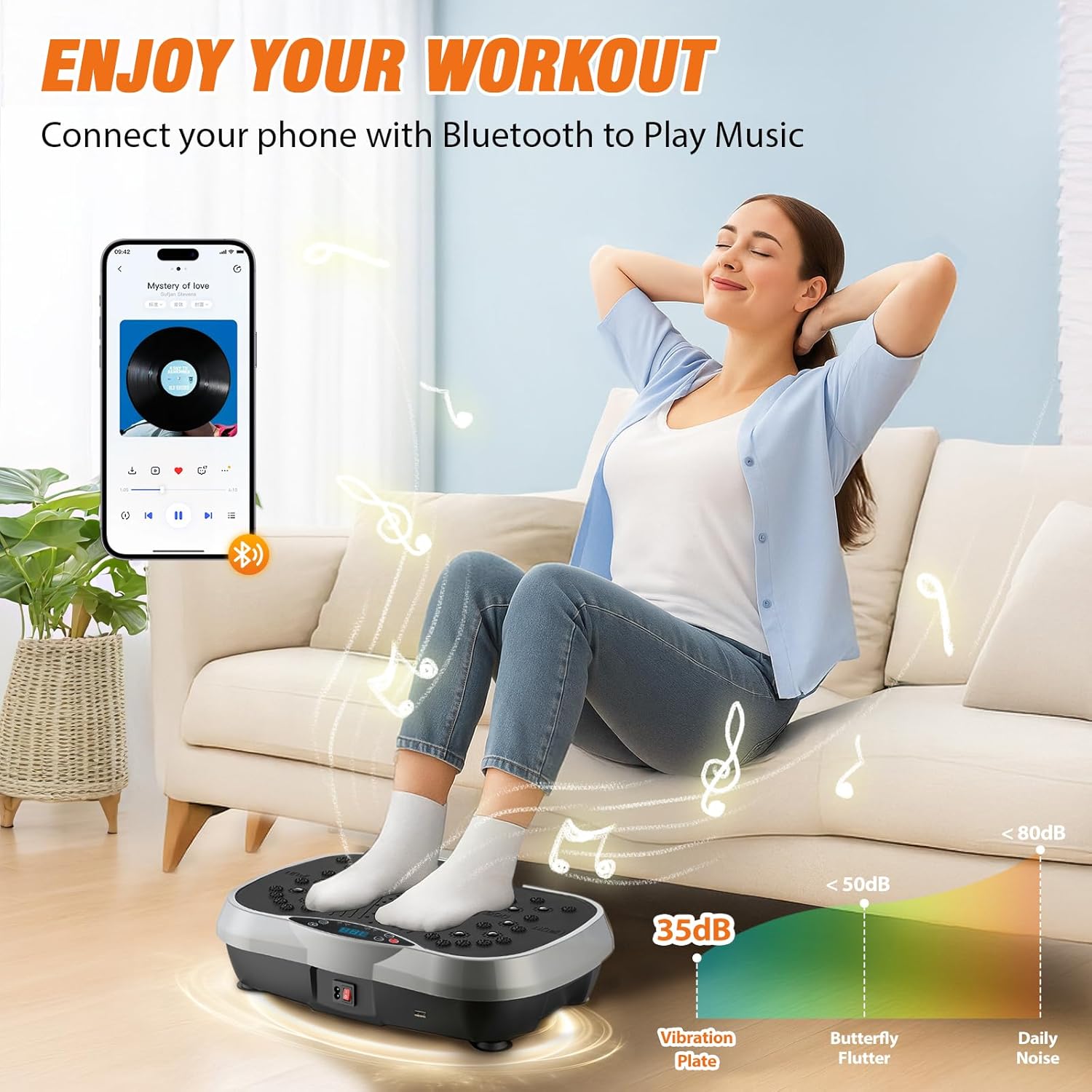 ALSO GO Vibration Plate Exercise Machine, 10 Preset Modes & 200-Level Vibration Platform for Weight Loss/Lymphatic Drainage, 400lbs Capacity Vibration Board with Resistance Bands for Full Body Workout
