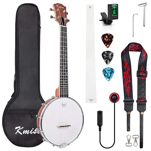 Kmise Tenor Banjolele 4 String Banjo Ukulele 26 inch with Bag Tuner Strap Pickup Ruler Wrench Bridge Brownish Yellow