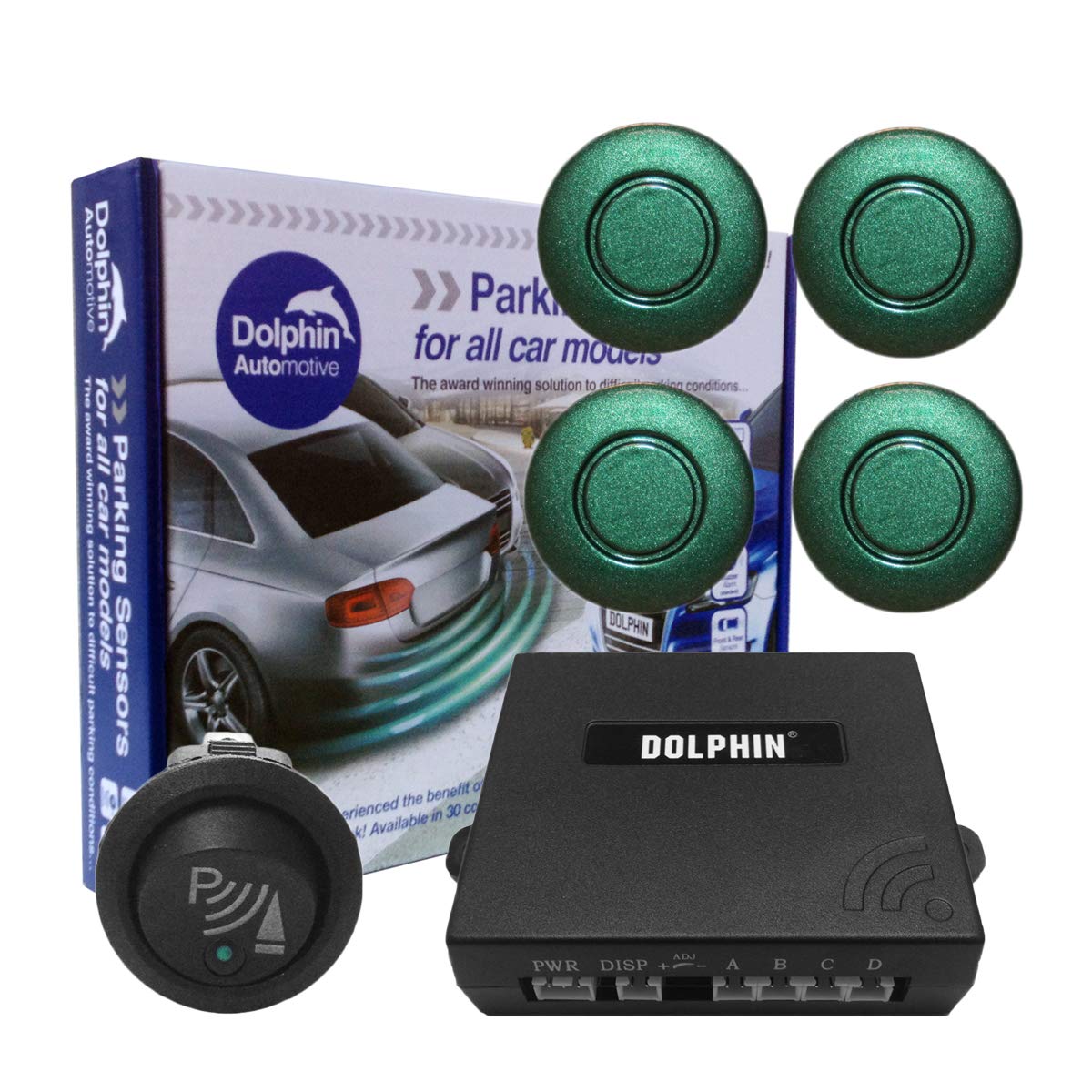 Dolphin Car Van Front Parking Sensors With Longer 6m Leads and Parking Switch in 32 Coloured Options UK (Electric Blue) — view 11
