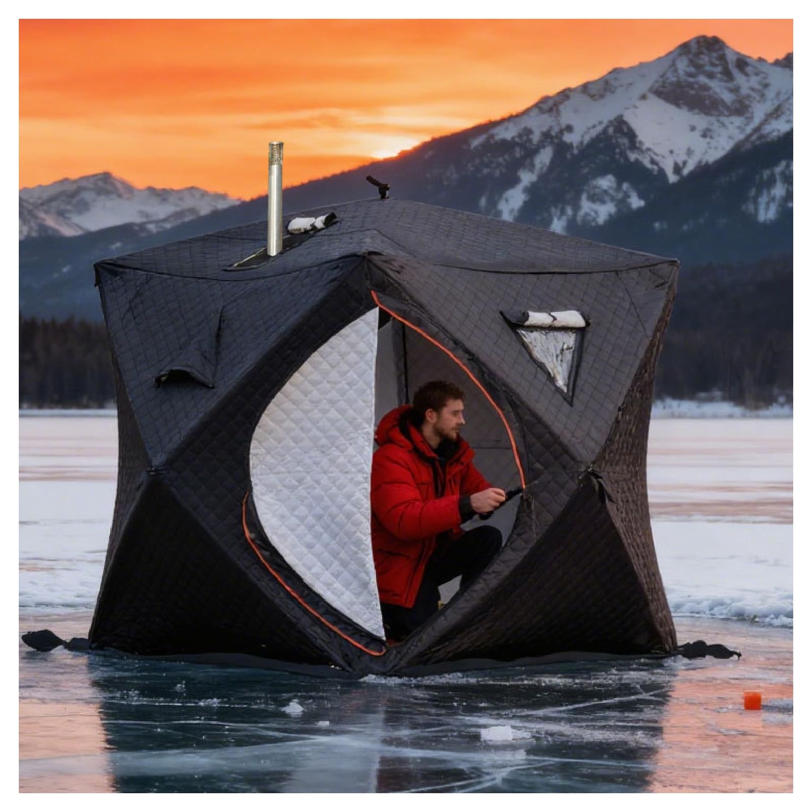 1-4 Person Portable Sauna Tent - Foldable Insulated Personal Sauna Ice Fish Tents with Stove Jack Waterproof for All Weather Camping Or Home,Easy Setup 1.8meters