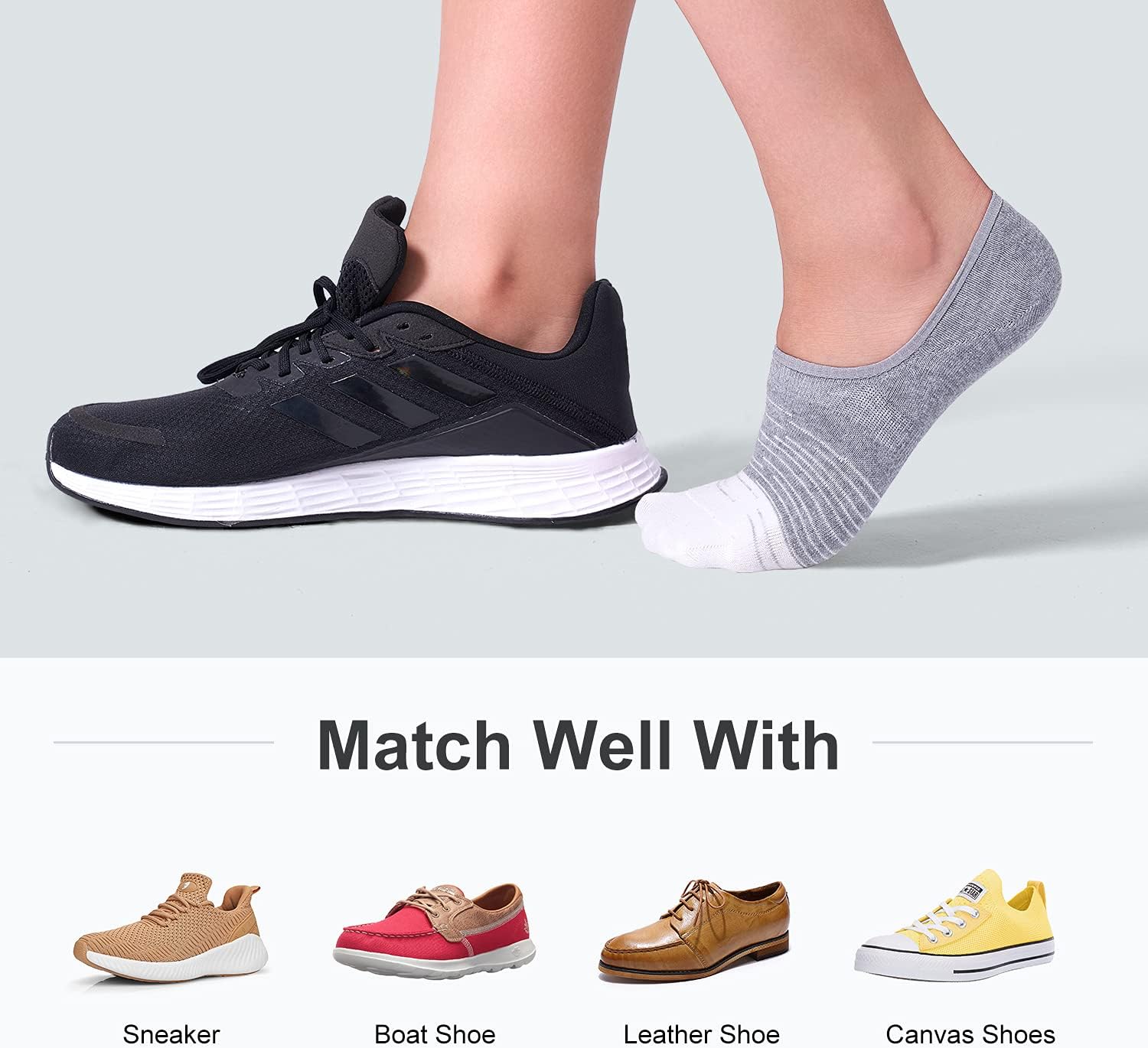 FITRELL 8 Pack Women's No Show Socks Size 6-9/9-11 Non-slip Boat socks
