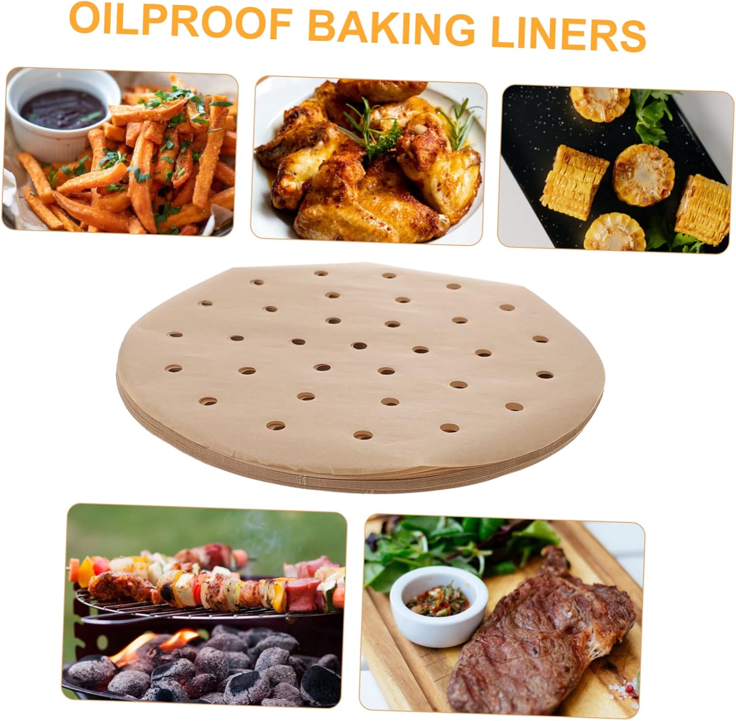 100pcs round Air Fryer Paper Liners, Khaki Oil Absorbent Paper