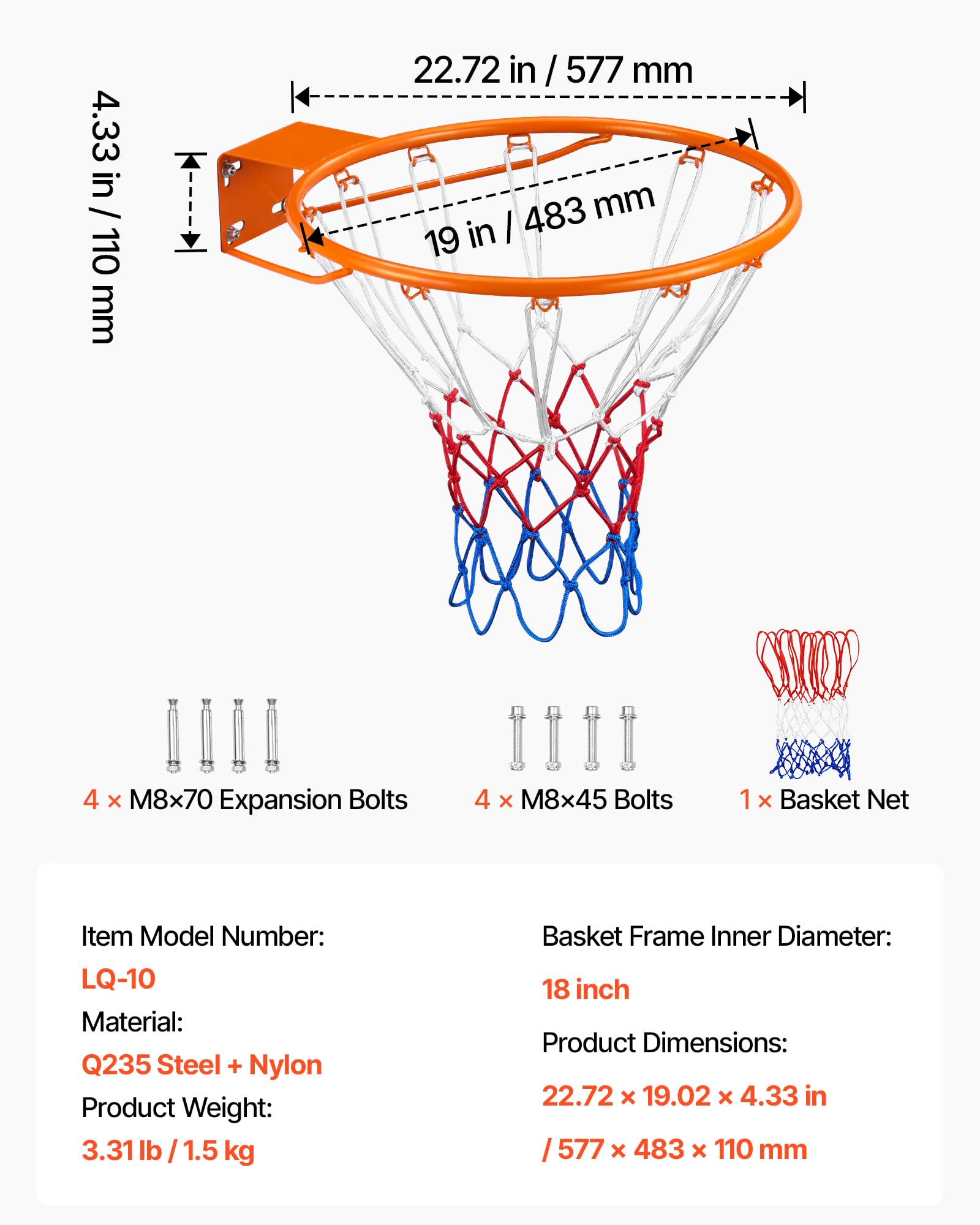VEVOR Panier de Basket Diamètre Extérieur