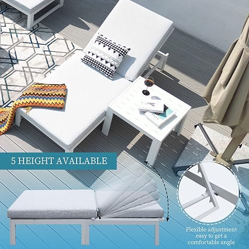 Miniatura 5 de RADIATA Patio de aluminio salón y mesa al aire libre 2 piezas reclinable y mesa auxiliar muebles (blanco)