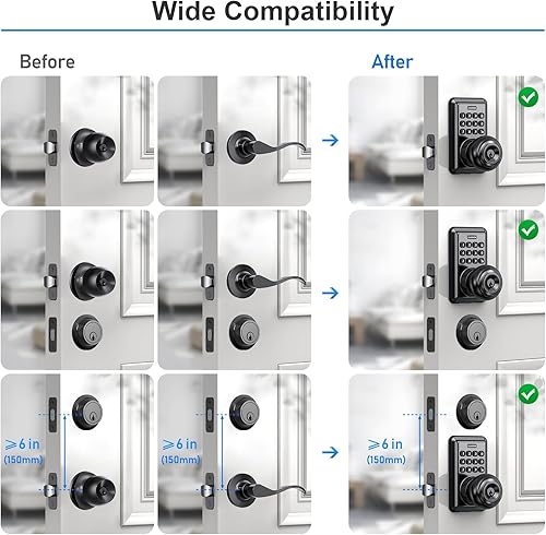Miniatura 6 de Cerradura de puerta de entrada inteligente sin llave con perilla, cerradura de puerta con teclado con asa, cerraduras inteligentes para puerta