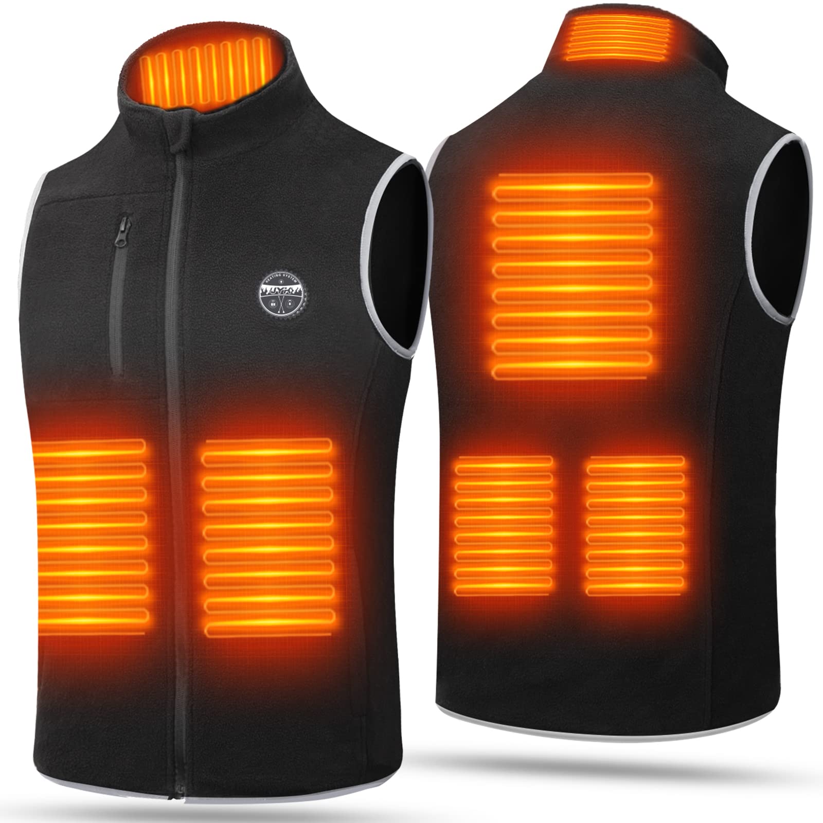 JYK Men's Polar Fleece Heated Vest with 15000mAh 5V3A Battery Pack, 6 Heating Zones XXLarge for