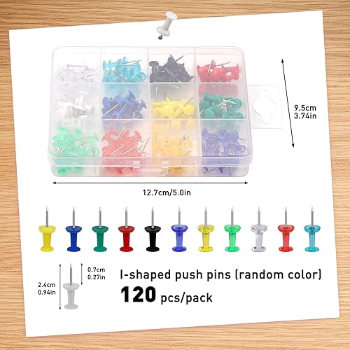 Miniatura 2 de Tikjiua Pinzas de empuje marrones con clips de madera para tablón de anuncios, 50 piezas de chinchetas para obras de arte, fotos, escuelas y hogares