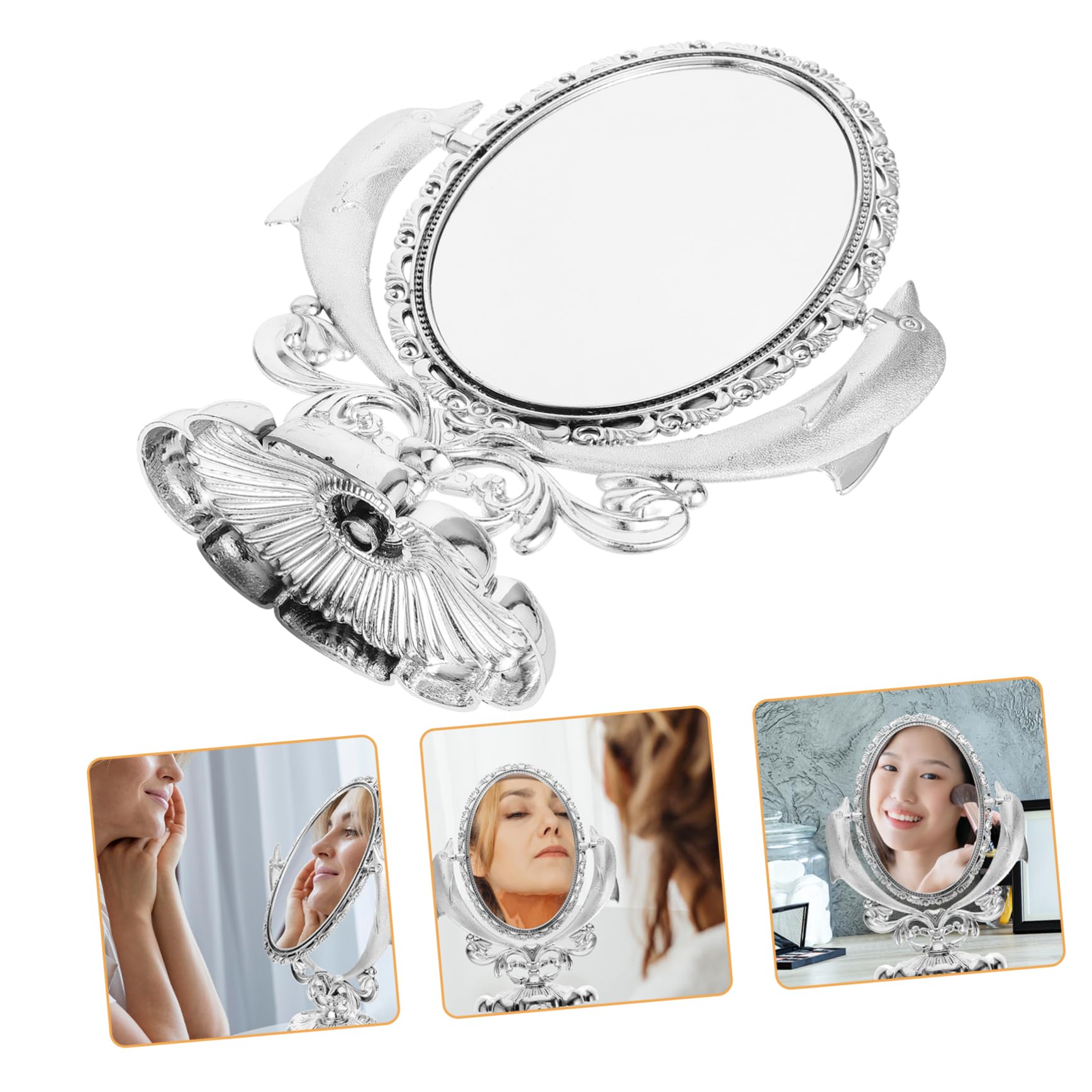 Miroir de maquillage grossissant double face pivotant en plastique et verre pour la commode