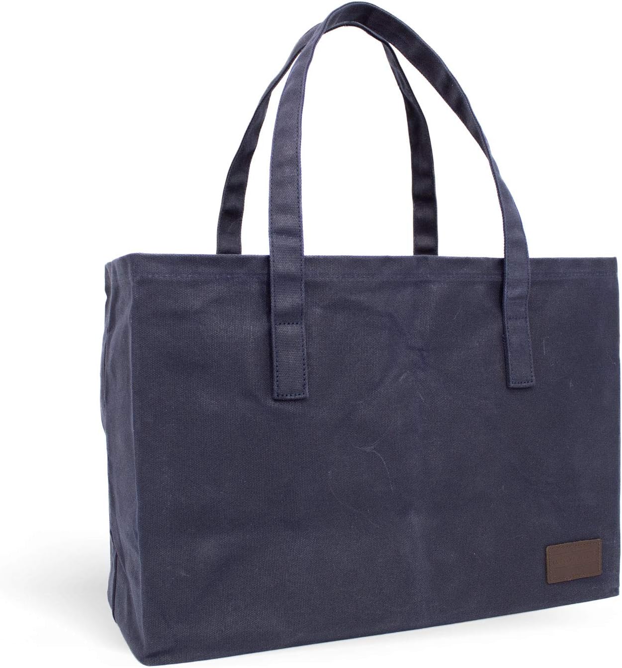 Hawkins Hill Waxed Canvas Reusable Grocery Shopping Bag, Durable, Heavy-Duty, Foldable, Navy Color