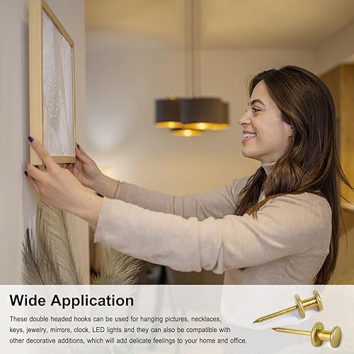 Miniatura 5 de Colgadores de fotos de doble cabeza (20 libras a 50 unidades), uñas para colgar cuadros, tachuelas para pulgar, clavos de pared para colgar, ganchos
