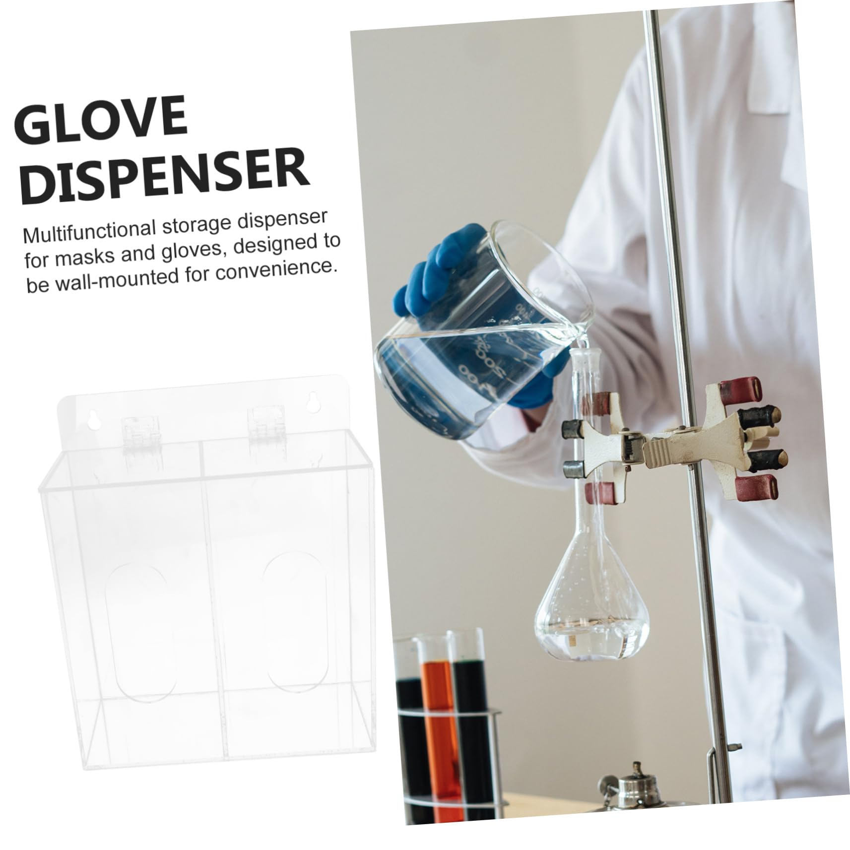 Dispenser da Parete in Acrilico per Maschere e Guanti con Due Scomparti, Contenitore Multifunzione Trasparente per Facile Accesso in Ambienti Professionali e Laboratori