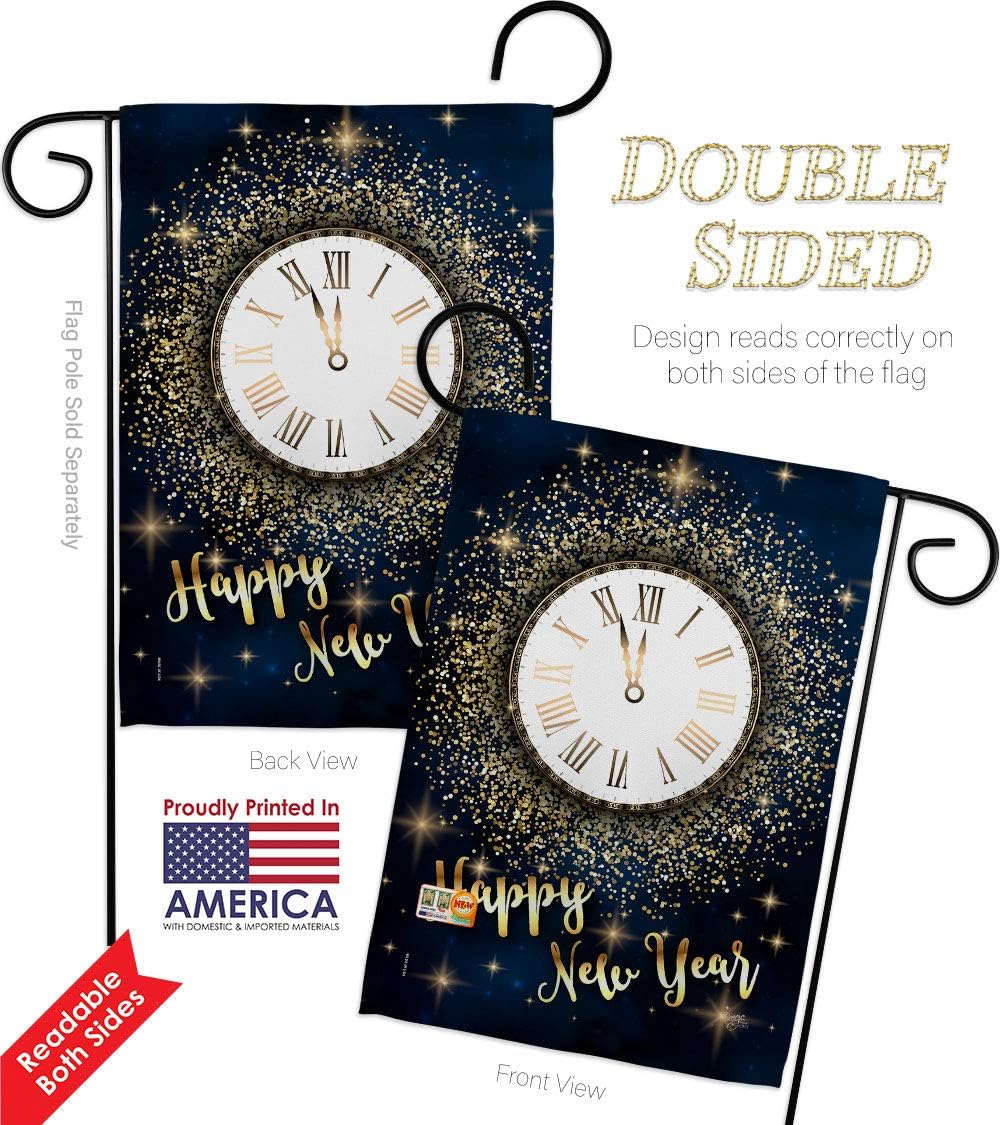 Countdown New Year Garden House Flags Set Clock Champagne Party Fireworks Celebrate Small Decorative Gift Yard Banner Double-Sided Made In USA 28 X 40