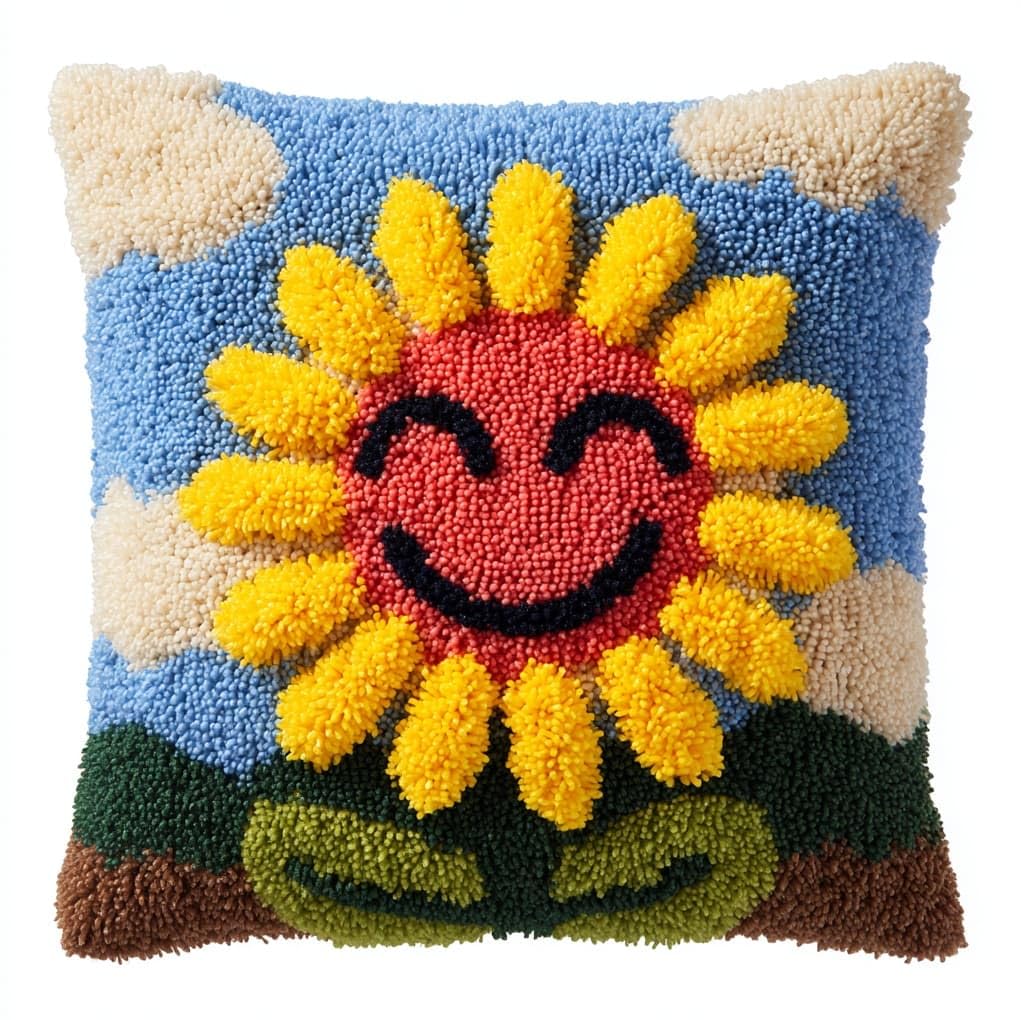 WallustrioaW Latch Hook Kit 17x17in,Smiling Sunflower