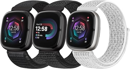 Correa de nailon compatible con Fitbit Sense 2Fitbit SenseFitbit Versa 4Fitbit Versa 3 Bandas, para mujeres y hombres, correa de nailon suave