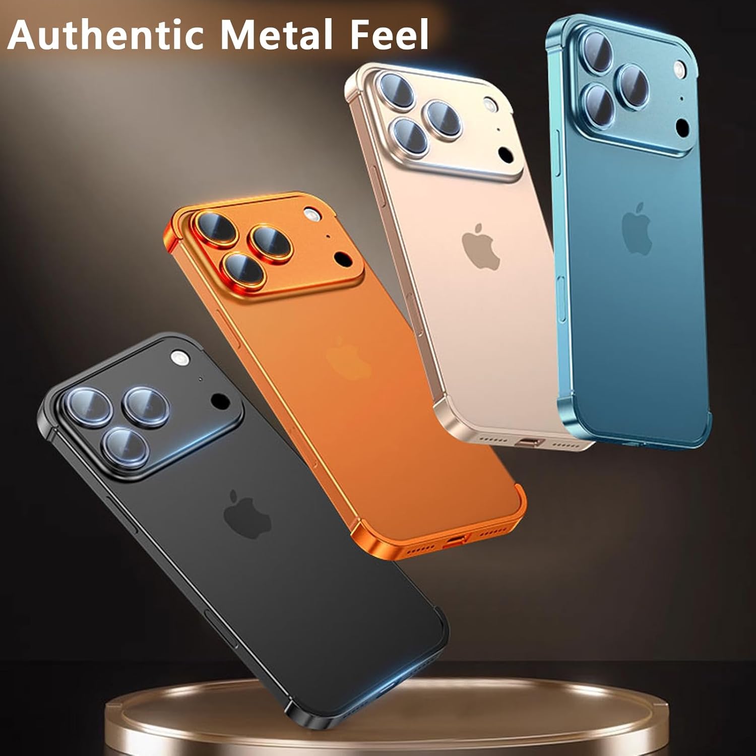 Frameless Metal Bumper Case for iPhone 17 Pro Max/17 Pro, Ultra-Slim Aluminum Corner Protector, Bare Phone Grip, Shockproof Camera Lens Guard, Lightweight-Blue||17 Pro Max