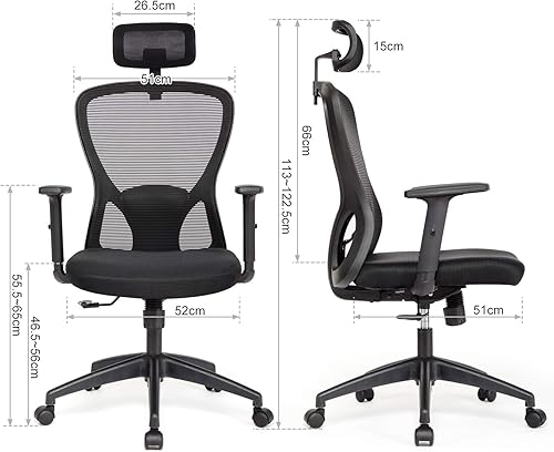 Miniatura 3 de IWMH - Silla de oficina de malla, silla de escritorio ergonómica con reposabrazos y reposacabezas ajustables, cojín de malla, respaldo alto con