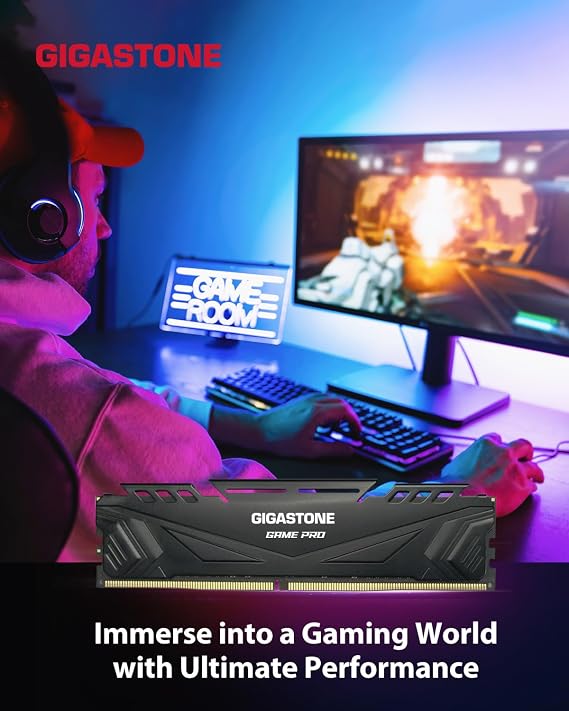 DDR4 RAM GIGASTONE Game PRO 64GB Kit (4x16GB) DDR4 3600MHz PC4-28800 CL 18-22-22-42 Intel XMP 2.0 AMD Ryzen 1.35V UDIMM 288 Pin Unbuffered Non ECC High Performance Gaming Desktop Memory - Black