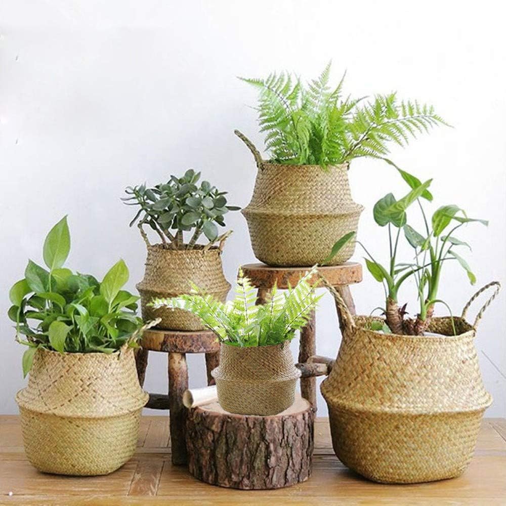 HCFKJ Seagrass Wicker Basket Wicker Basket Flower Pot Folding Basket Dirty Basket Stor