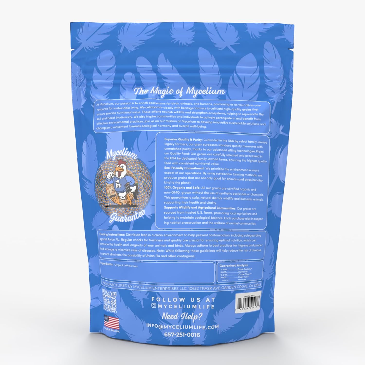 Mycelium Premium Whole Oats– Organic, Non-GMO, High Nutritional Value for Finches and Sparrows Sourced from Local USA Farms, Sustainable Farming, 5 lbs