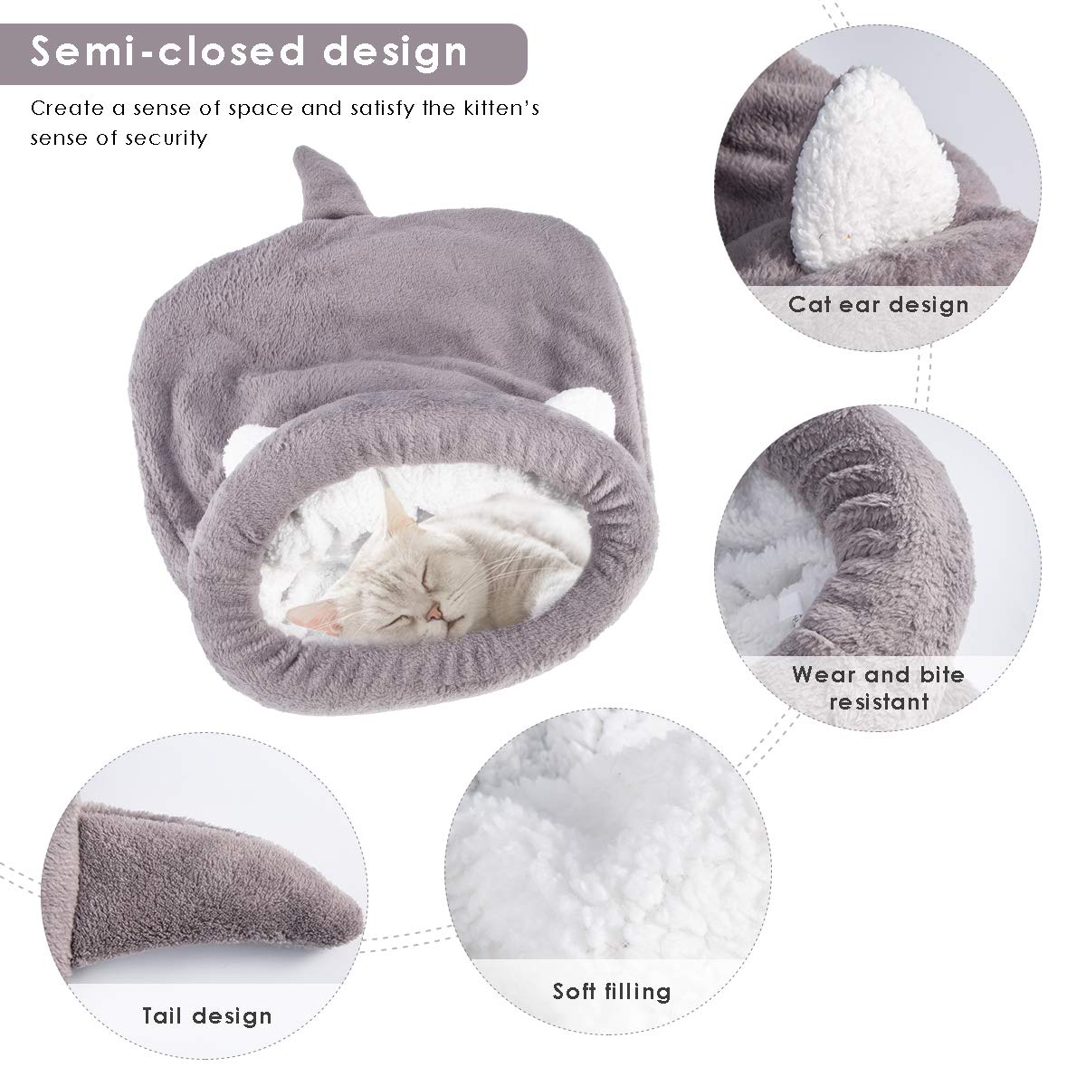 Gato Saco de Dormir Cama para Mascotas Gato Cálido Acogedor Cubierto Auto-Calentamiento Saco de Acurrucamiento Cueva Medio Cubierta para Gatos Cachorro