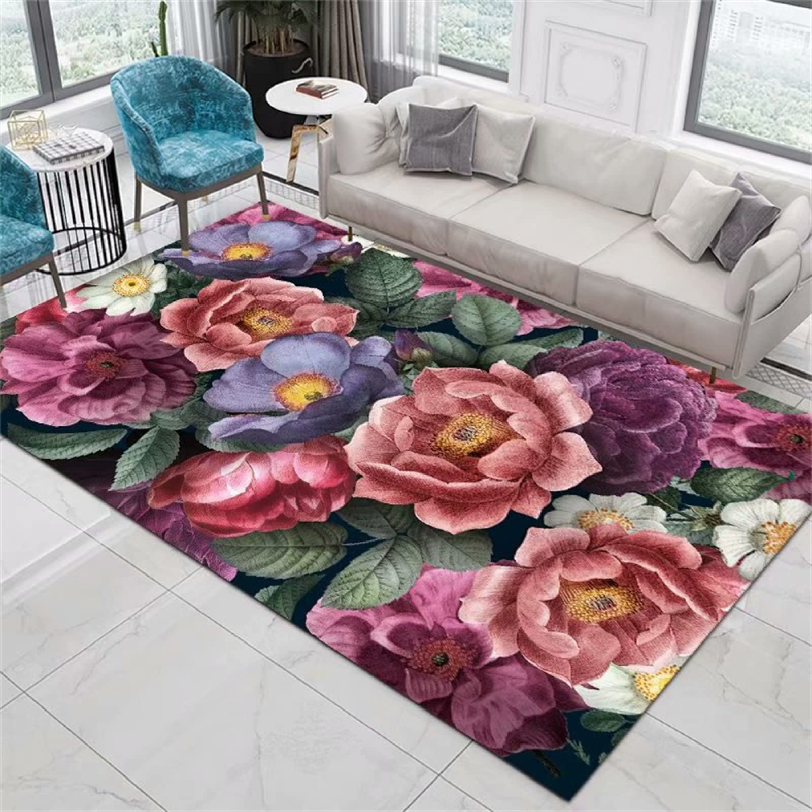 Tapis pour Cuisine Tapis Interieur Entree Tapis Doux à imprimé Violet Accessoires de Chambre à Coucher Modernes Slip 70X140CM Tapis De Chambre Fille