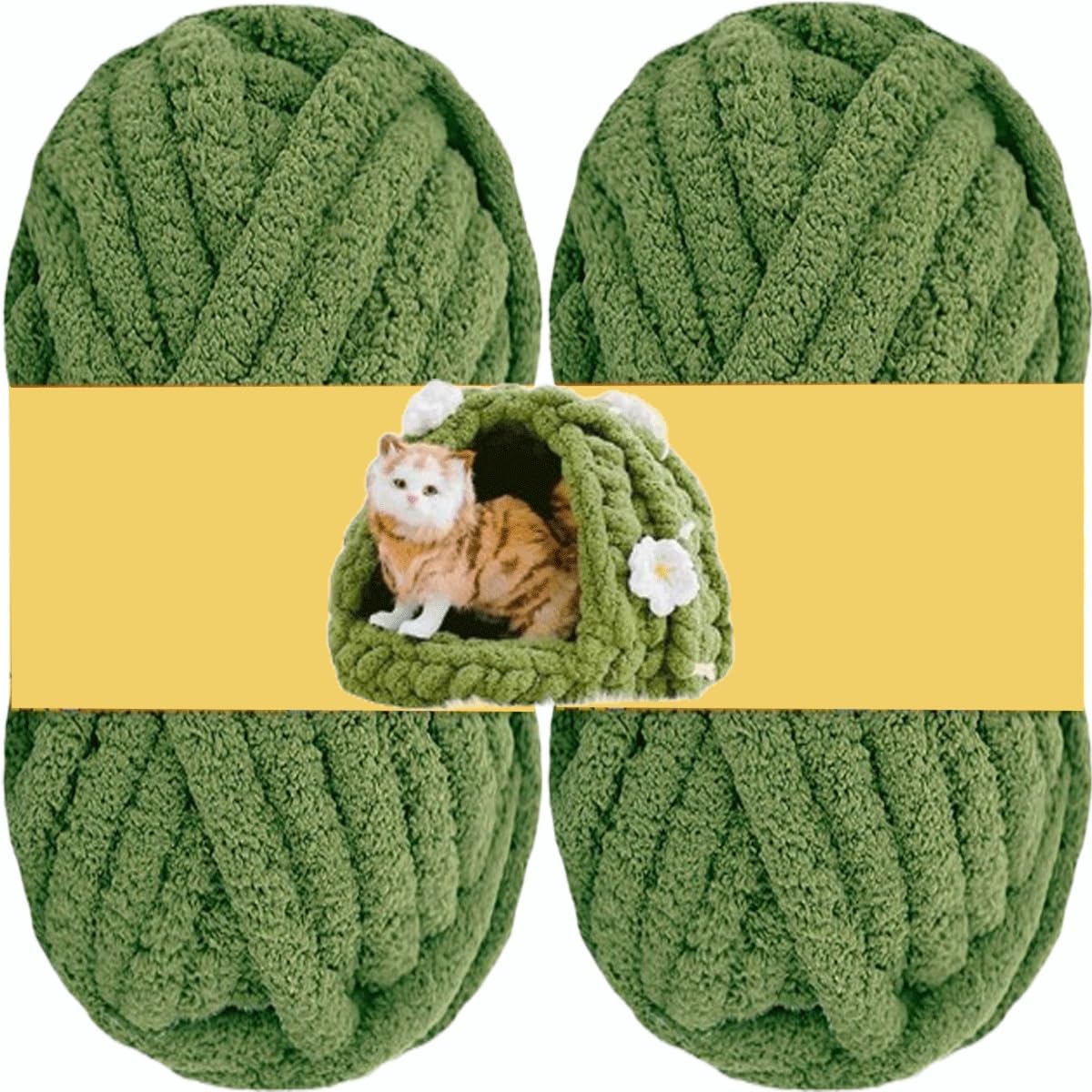 Włóczka szydełkowa, Fil à tricoter fil en coton doux tissé la main Chunky chenille pour tricot(Color 6,2 roll(452g))