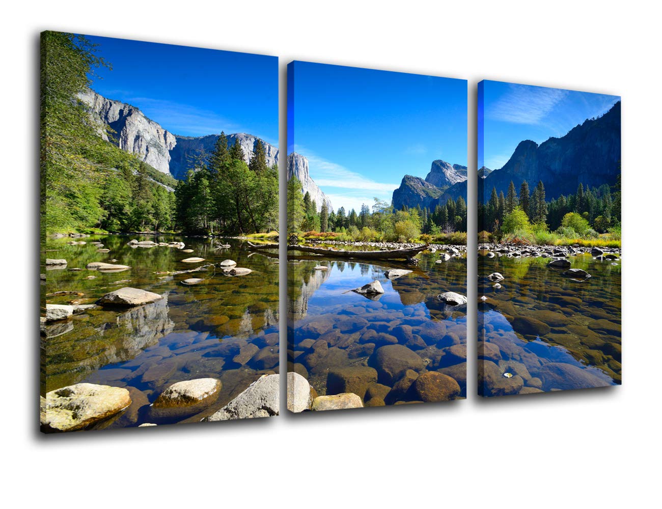 Yosemite National Park Pictures Mountains and Valley Paintings on Canvas Landscape Wall Art 3 Piece Canvas Modern Artwork Home Decor for Living Room Framed Gallery-wrapped Ready to Hang(24''x36'')