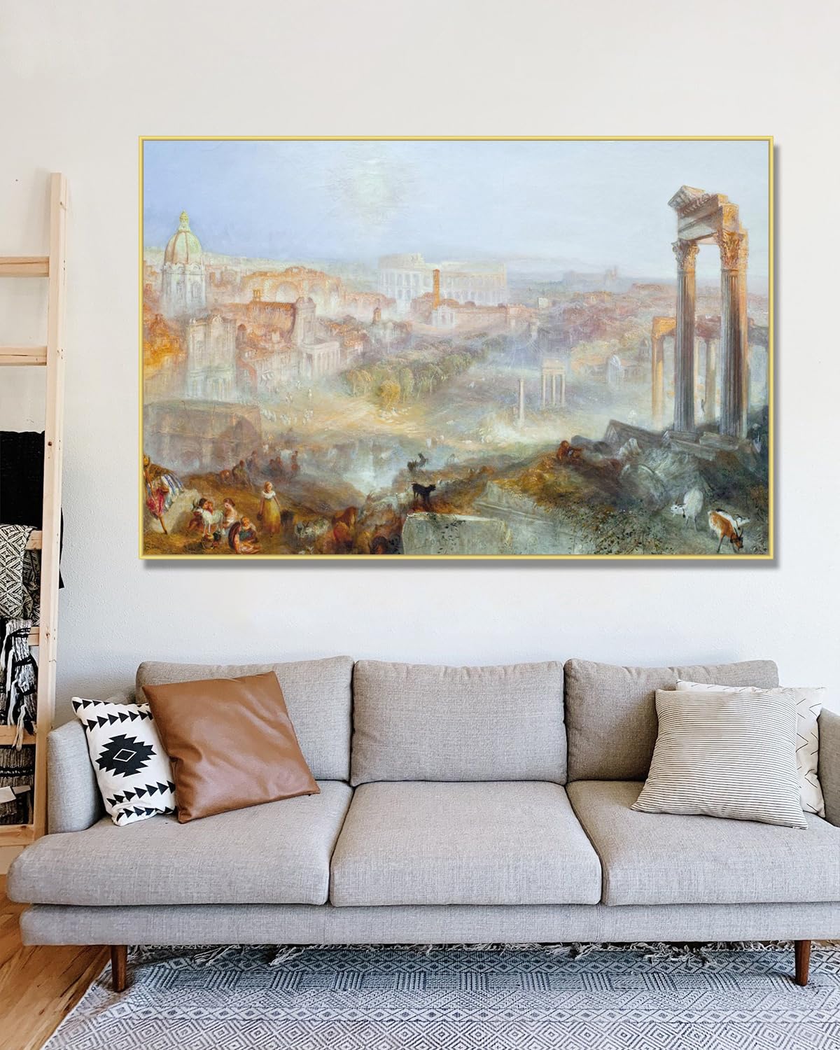 NHLDZYH Złota ramka. J.M.W. Turner słynna reprodukcja obrazu, sztuka na płótnie w stylu Turnera, romantyzm oprawiony druk olejny, gotowy do powieszenia. D59. 50x75 cm.