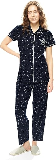 WEET Women's Cotton Star Printed Night Suit Set