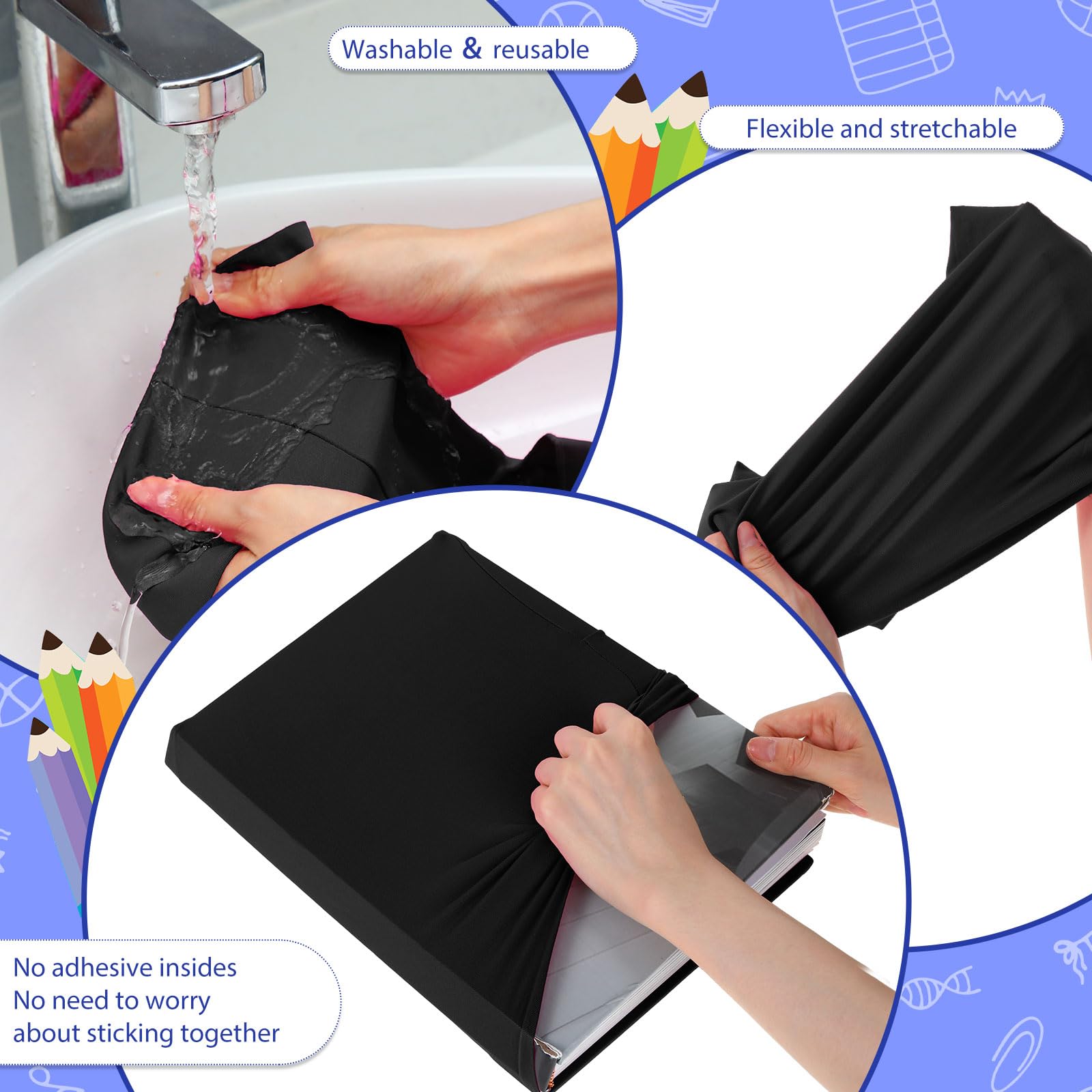 Sherr Confezione da 14 copertine per libri elastiche, resistenti, lavabili, riutilizzabili, per la maggior parte dei libri, circa 22,9 x 30,5 cm, colore nero
