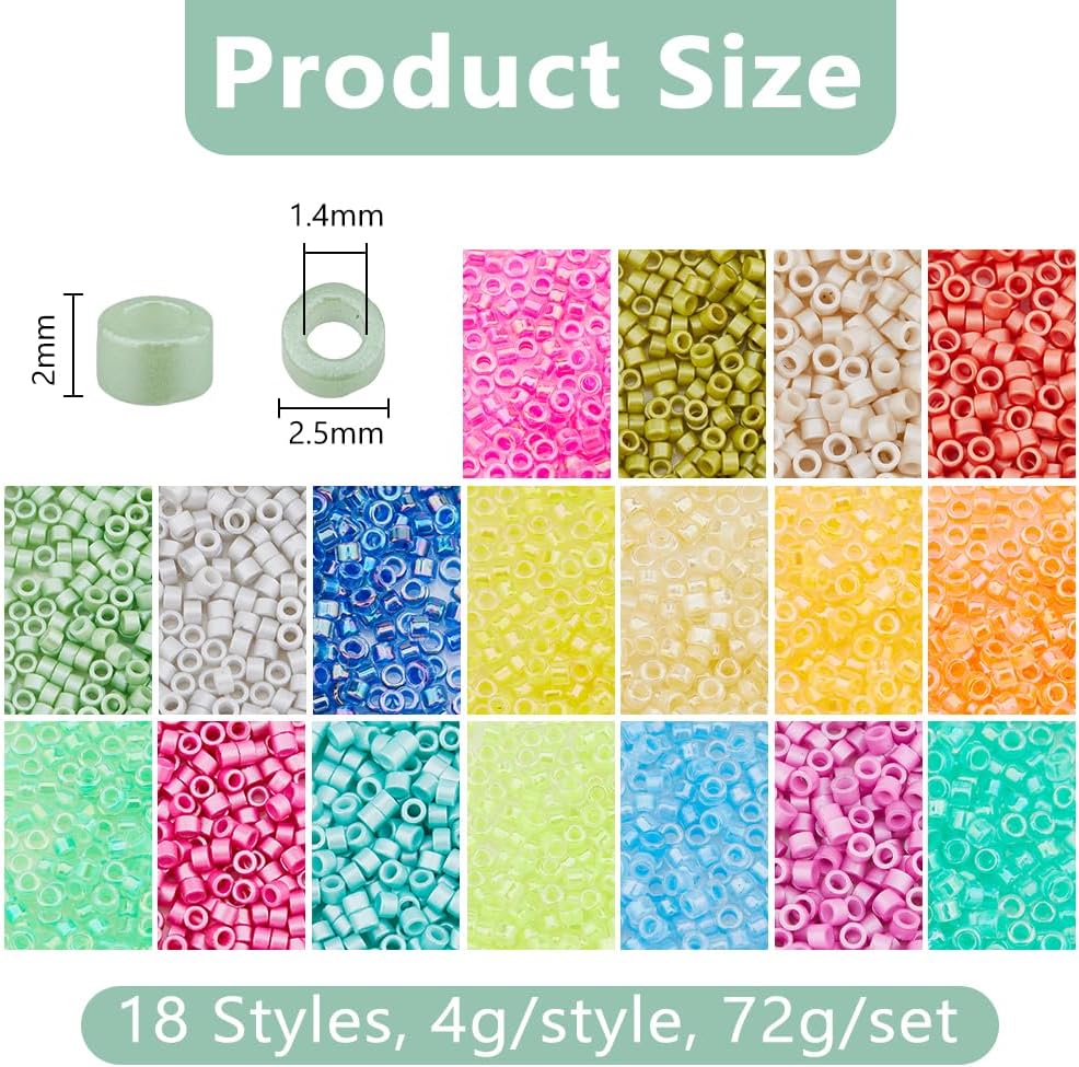 DICOSMETIC 72G 18 Colors Cylinder Glass Seed Beads 2mm Seed Beads Bulk Round Hole Mini Bead Small Loose Spacer Craft Bead for Bracelet Necklace Earring Jewelry Making, Hole: 1.4mm - Image 2