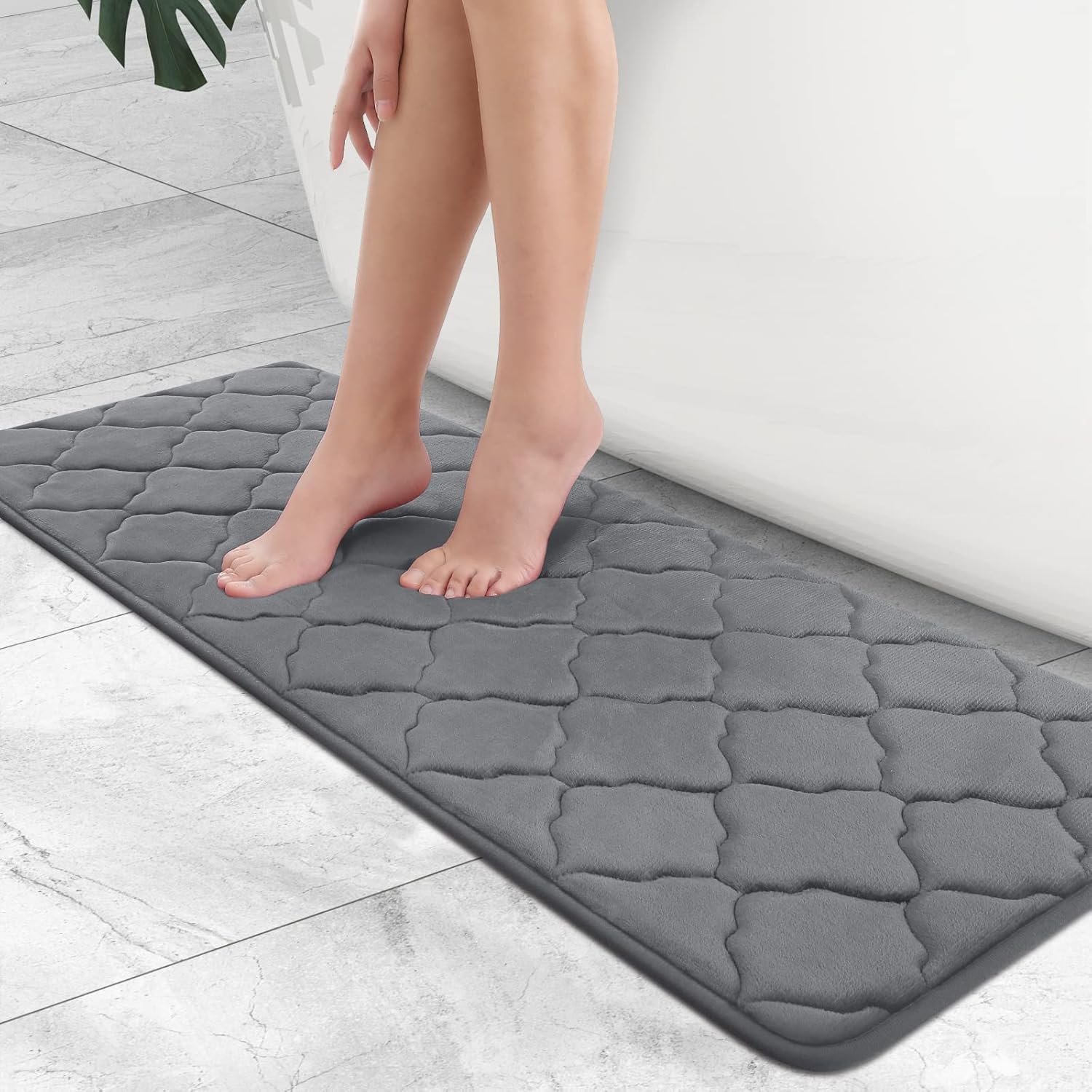 olanly memory foam bath mat rug 47x17, ultra soft and absorbent bathroom rugs, non-slip, comfortable, machine washable bath carpet for bathroom floor, tub, shower and home decor accessories, dark grey 47" x 17" dark grey