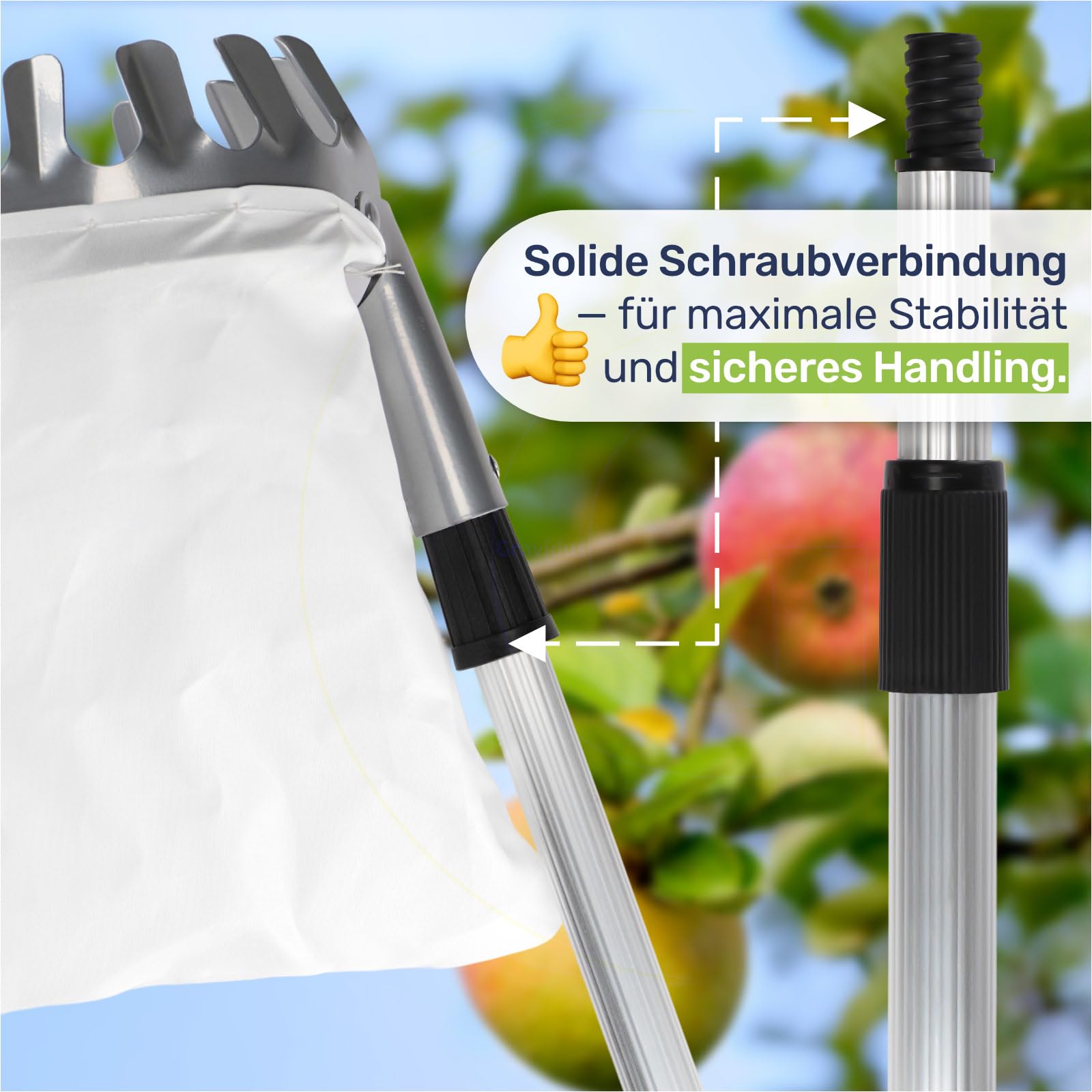 Apfel Pflücker Stange Spetebo Obstpflücker Mit Teleskopstiel - Bis 240cm  Mit Fangbeutel Gartenwerkzeug Für Früchte, image size:1600x1600