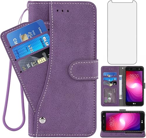 Asuwish LG X Power 3X Power 2X5 2018K10 Power Wallet Funda de cuero con ranura para tarjeta de crédito Soporte Soporte Flip Folio Funda protectora