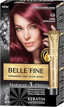 BELLE'FINE  Black Series Luxury Natural Permanent Hair Colour Cream Dye with 3 Oils and Keratin Dark Mahogany