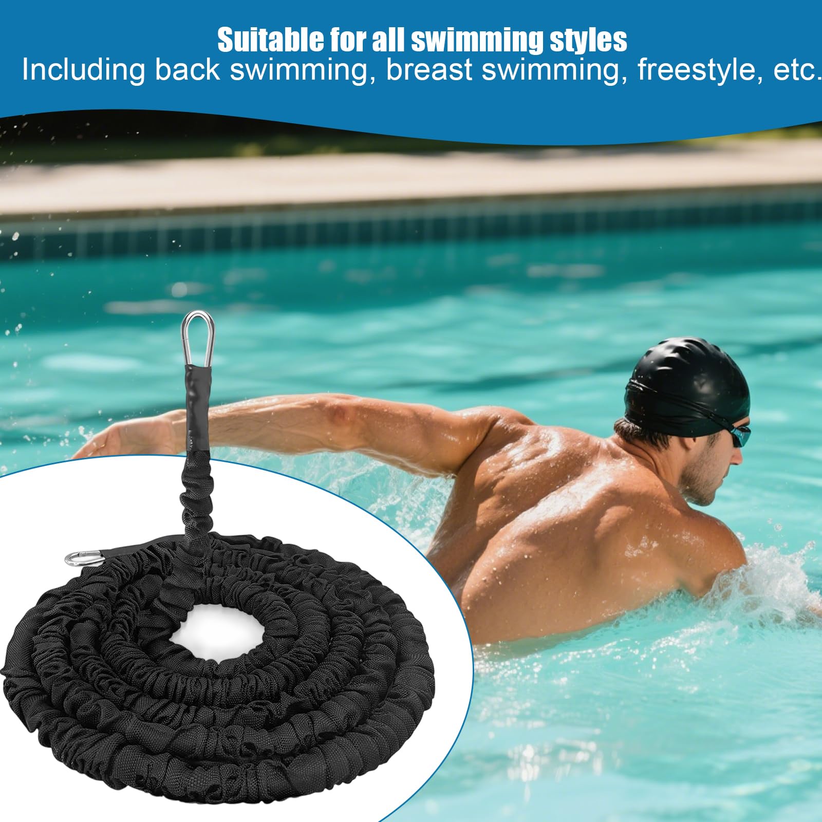 Cinturón de resistencia de natación ajustable, elástico para nadar en la piscina, 2,5 - 9 m, eficaces ayudas para el entrenamiento de niños y adultos