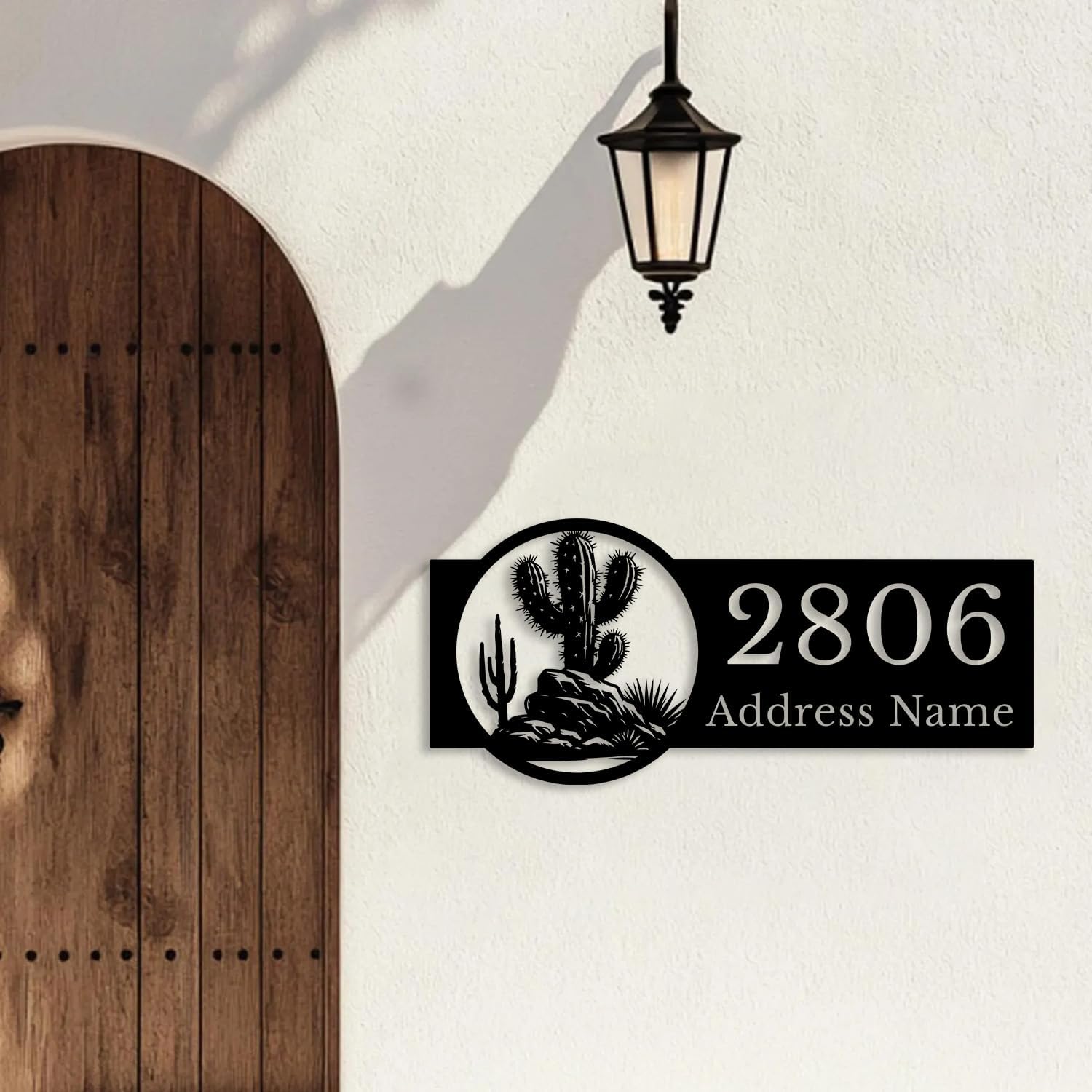 Custom Cactus Metal Address Sign,Personalized Desert Metal Address Plaque,Southwestern Wall Art,Outdoor Yard House Number Sign (Style-A)