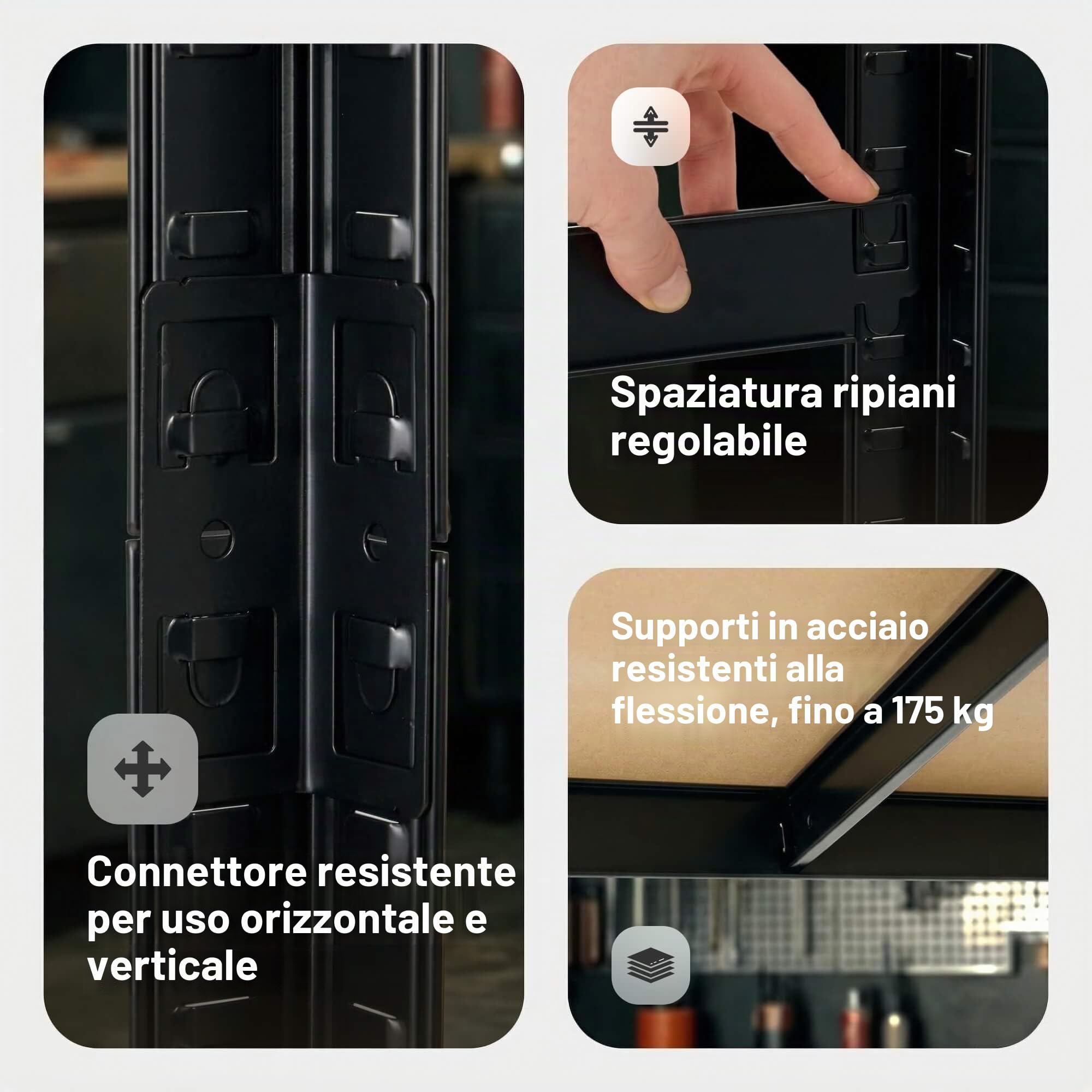 AREBOS Set di 3 scaffali per carichi pesanti Combinazione di scaffali ad angolo | Capacità di carico fino a 875 kg | Montaggio con sistema a innesto | Robusta struttura in metallo | Nero