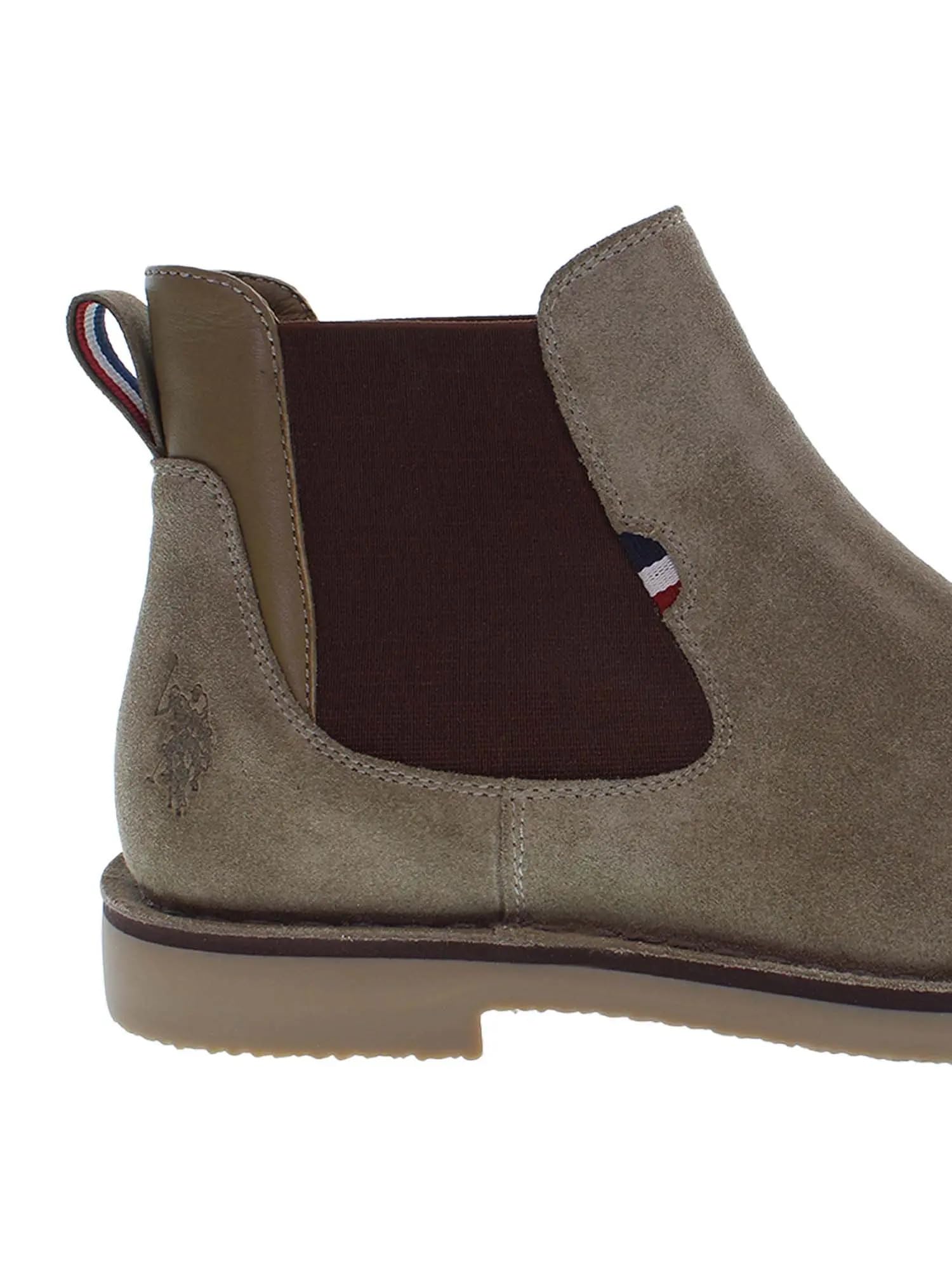 US POLO ASSN Stivaletti Chelsea da Uomo in Camoscio Beige, Suola in Gomma, Fodera in Pelliccia Sintetica, Taglia 45, MUST009, per Uso Quotidiano