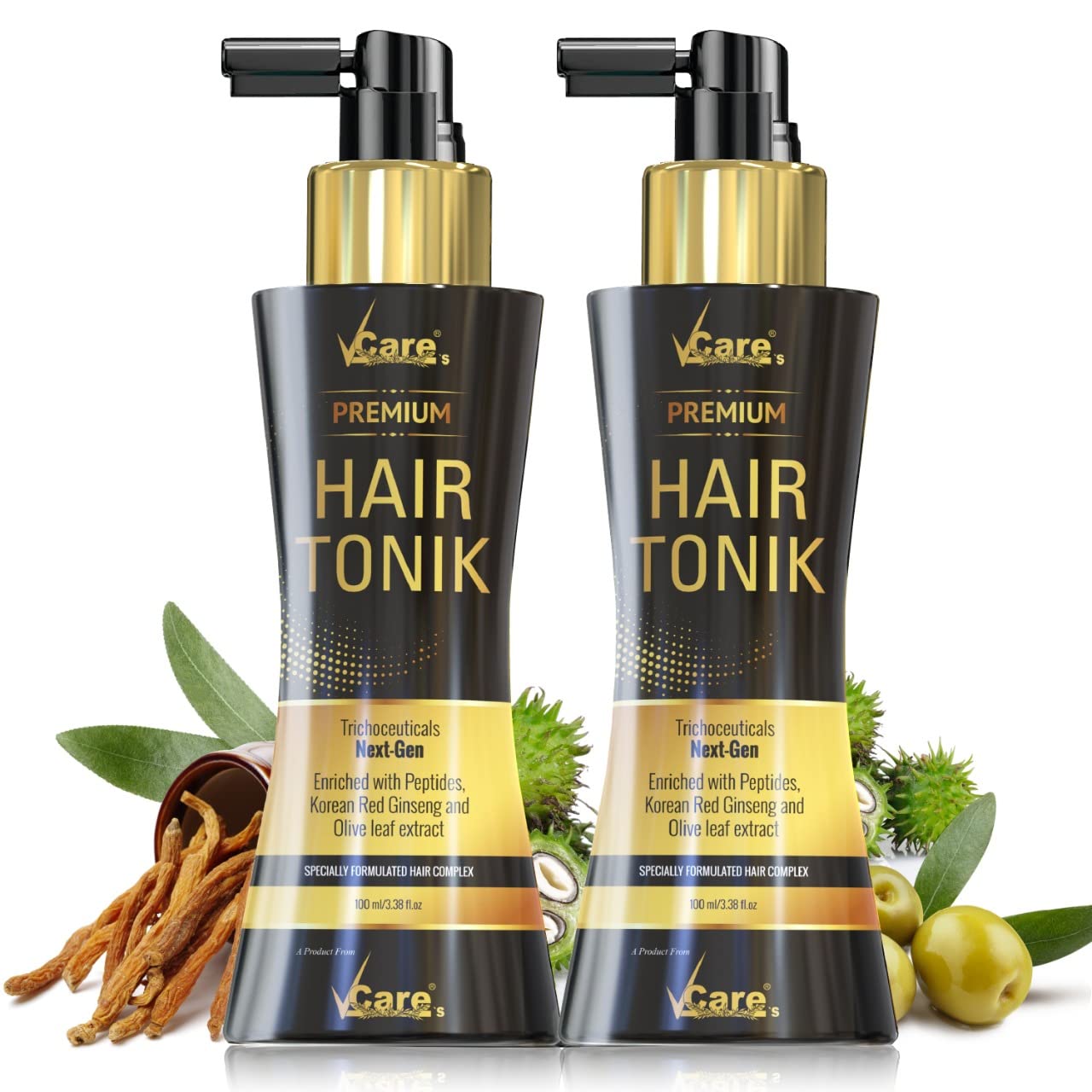VCare Day Night Hair Tonic For Men & Women with Castor Oil and Olive Leaf Extract-Best Scalp Serum for All Hair Type-Prevents Hair Fall & Strengthens Hair Stimulates 200ml(Pack of 2) 2