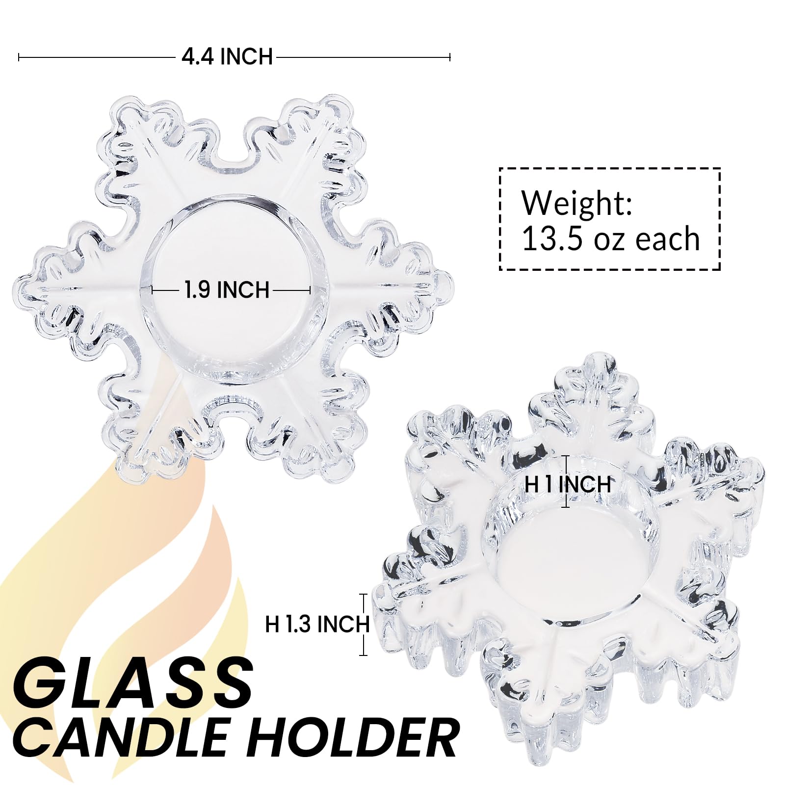 Lot de 4 photophores en verre transparent en forme de flocon de neige pour décoration de table, centre de table de mariage d'hiver, fournitures de fête de Noël