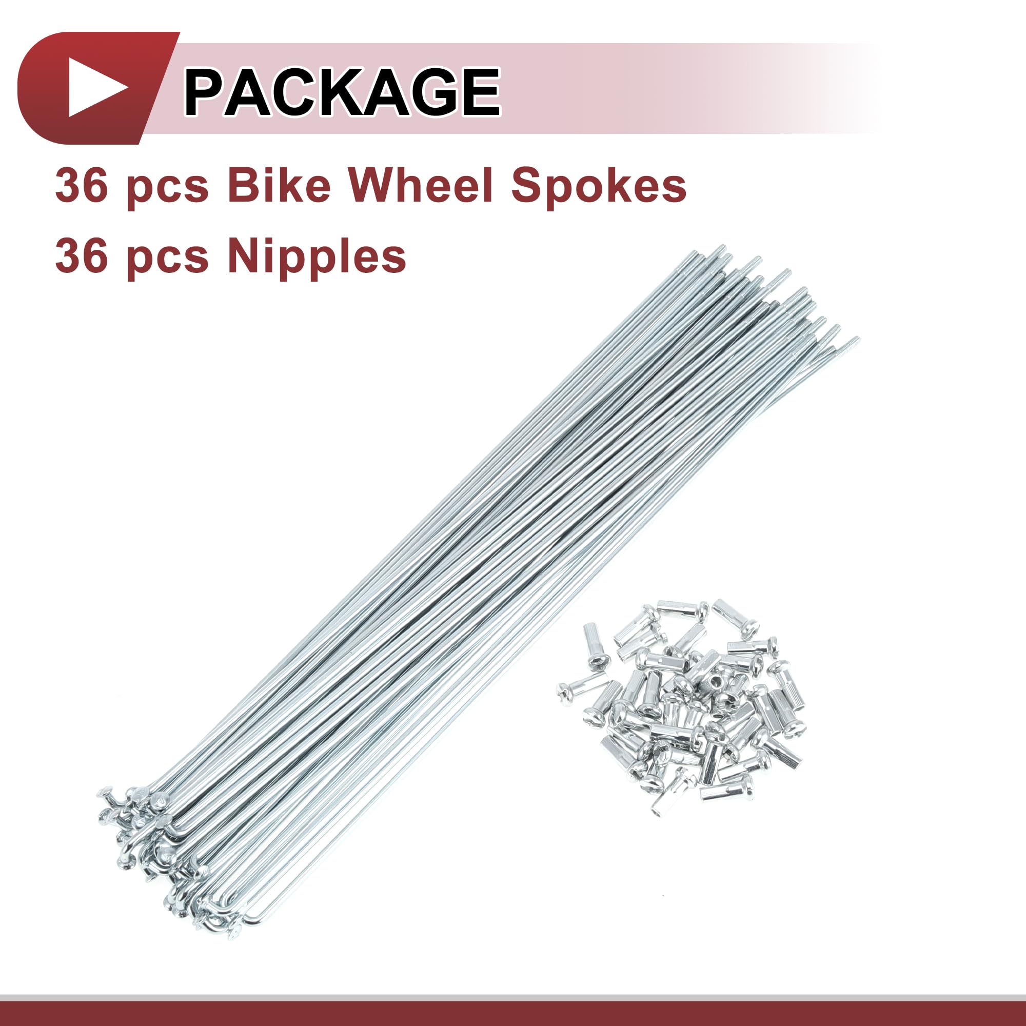 A ABSOPRO Set di 36 Raggi per Bicicletta 13G, Raggi per Ruota Bici 13G in Acciaio al Carbonio Zincato, tonalità Argento