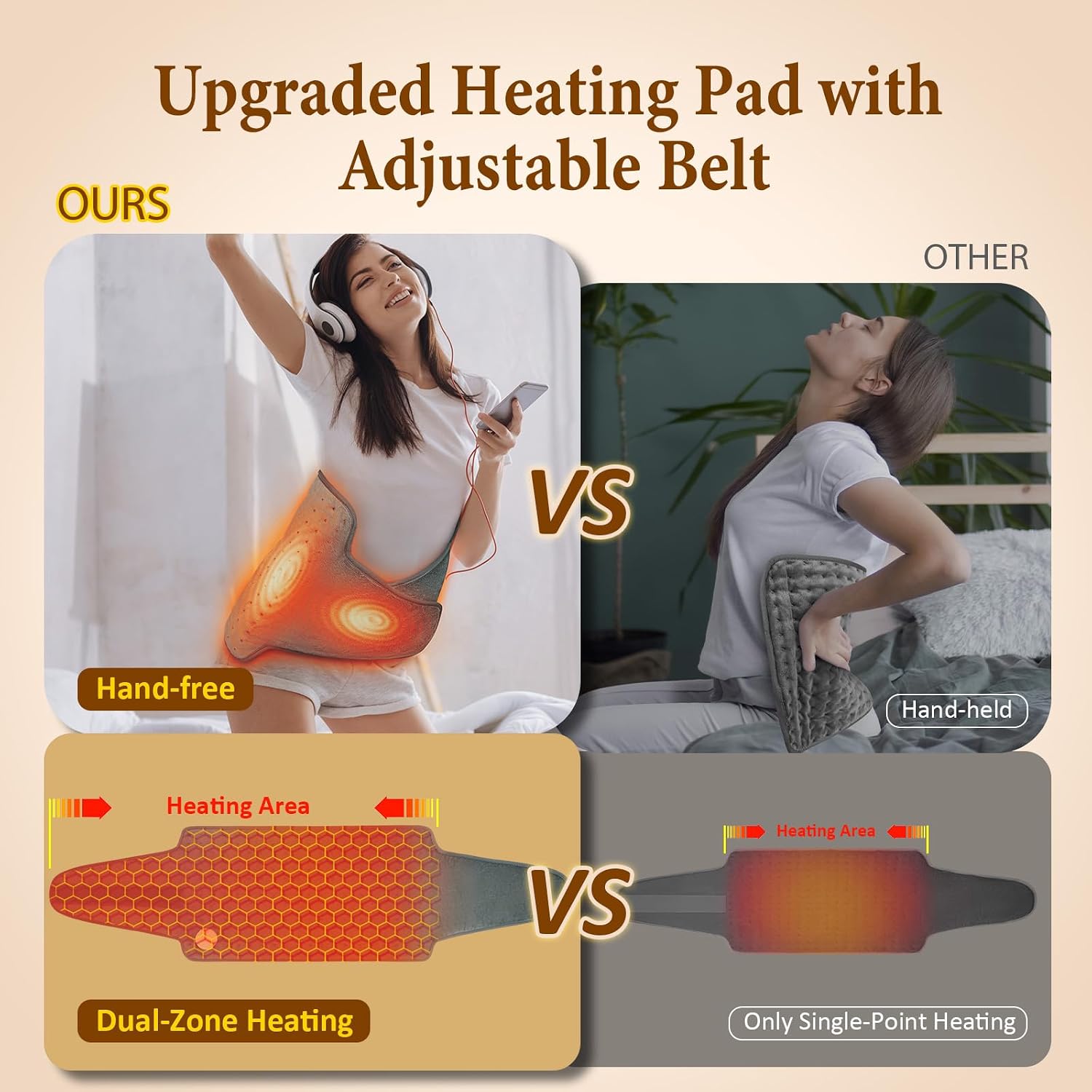 Heating Pad for Back & Period Cramps, Wrap Around Heating Pad for for Waist Stomach, Versatile Electric Heated Pad for Neck Shoulders Thigh Knee, Birthday Gifts for Women Men Mom Dad