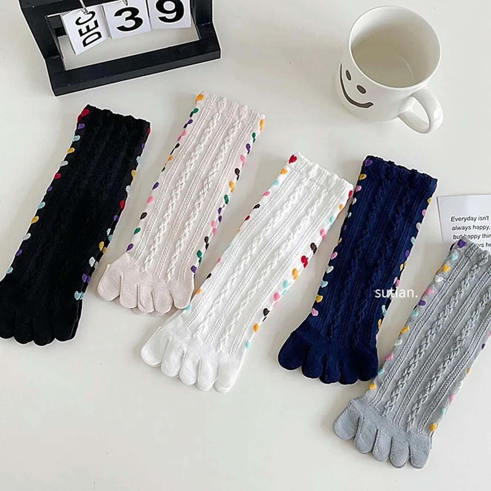Zehensocken 5pc Fünf-Finger-Socken Für Mädchen Reine Baumwolle 3D Jacquard Retro Color Heart